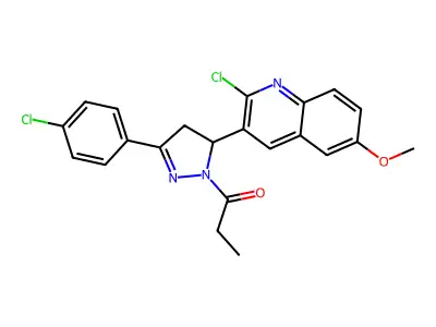 1-(5-(2-chloro-6-methoxyquinolin-3-yl)-3-(4-chlorophenyl)-4,5-dihydro-1H-pyrazol-1-yl)propan-1-one structure