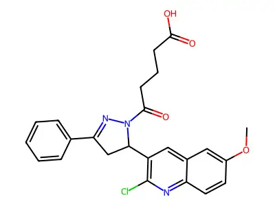 5-[5-(2-chloro-6-methoxyquinolin-3-yl)-3-phenyl-4,5-dihydro-1H-pyrazol-1-yl]-5-oxopentanoic acid structure