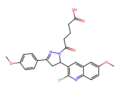5-(5-(2-chloro-6-methoxyquinolin-3-yl)-3-(4-methoxyphenyl)-4,5-dihydro-1H-pyrazol-1-yl)-5-oxopentanoic acid structure