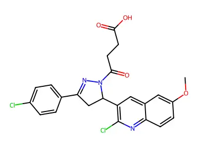 4-(5-(2-chloro-6-methoxyquinolin-3-yl)-3-(4-chlorophenyl)-4,5-dihydro-1H-pyrazol-1-yl)-4-oxobutanoic acid structure