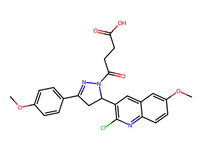 4-[5-(2-chloro-6-methoxyquinolin-3-yl)-3-(4-methoxyphenyl)-4,5-dihydro-1H-pyrazol-1-yl]-4-oxobutanoic acid structure