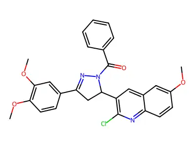 3-[1-benzoyl-3-(3,4-dimethoxyphenyl)-4,5-dihydro-1H-pyrazol-5-yl]-2-chloro-6-methoxyquinoline structure