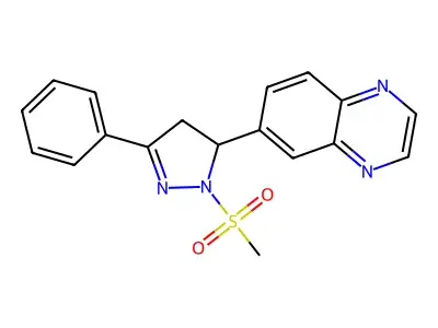 6-(1-(methylsulfonyl)-3-phenyl-4,5-dihydro-1H-pyrazol-5-yl)quinoxaline structure