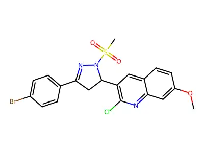 3-[3-(4-bromophenyl)-1-methanesulfonyl-4,5-dihydro-1H-pyrazol-5-yl]-2-chloro-7-methoxyquinoline structure