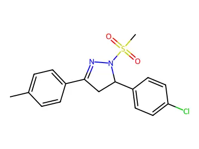 5-(4-chlorophenyl)-1-(methylsulfonyl)-3-(p-tolyl)-4,5-dihydro-1H-pyrazole structure