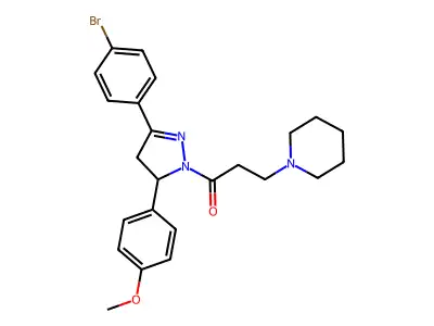 1-(3-(4-bromophenyl)-5-(4-methoxyphenyl)-4,5-dihydro-1H-pyrazol-1-yl)-3-(piperidin-1-yl)propan-1-one structure