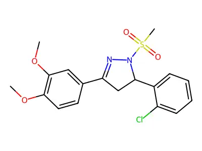 5-(2-chlorophenyl)-3-(3,4-dimethoxyphenyl)-1-(methylsulfonyl)-4,5-dihydro-1H-pyrazole structure
