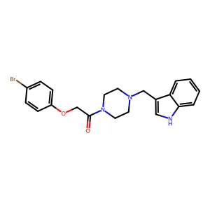 2-(4-bromophenoxy)-1-[4-(1H-indol-3-ylmethyl)piperazin-1-yl]ethanone structure