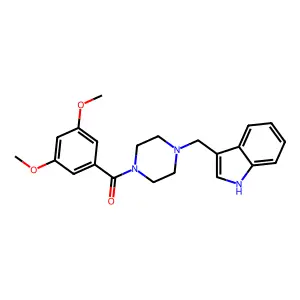 (3,5-dimethoxyphenyl)-[4-(1H-indol-3-ylmethyl)piperazin-1-yl]methanone structure