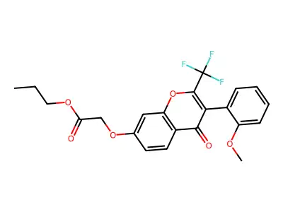 propyl {[3-(2-methoxyphenyl)-4-oxo-2-(trifluoromethyl)-4H-chromen-7-yl]oxy}acetate structure