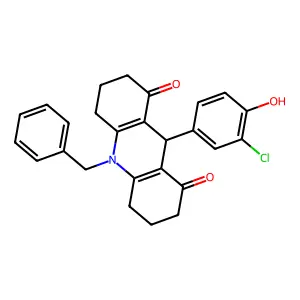 10-benzyl-9-(3-chloro-4-hydroxyphenyl)-3,4,5,6,7,9-hexahydro-2H-acridine-1,8-dione structure