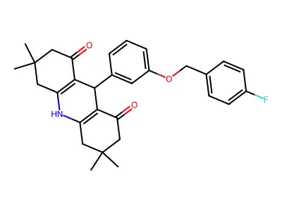9-{3-[(4-fluorobenzyl)oxy]phenyl}-3,3,6,6-tetramethyl-3,4,6,7,9,10-hexahydroacridine-1,8(2H,5H)-dione structure