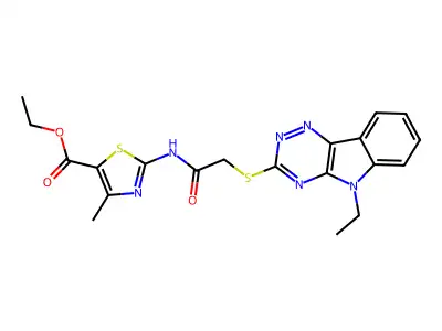 ethyl 2-({[(5-ethyl-5H-[1,2,4]triazino[5,6-b]indol-3-yl)sulfanyl]acetyl}amino)-4-methyl-1,3-thiazole-5-carboxylate structure