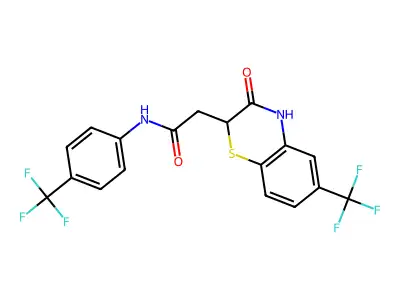 2-[3-oxo-6-(trifluoromethyl)-3,4-dihydro-2H-1,4-benzothiazin-2-yl]-N-[4-(trifluoromethyl)phenyl]acetamide structure