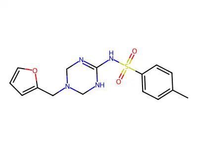 N-[5-(furan-2-ylmethyl)-1,4,5,6-tetrahydro-1,3,5-triazin-2-yl]-4-methylbenzenesulfonamide structure