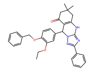 9-[4-(benzyloxy)-3-ethoxyphenyl]-6,6-dimethyl-2-phenyl-4H,5H,6H,7H,8H,9H-[1,2,4]triazolo[3,2-b]quinazolin-8-one structure