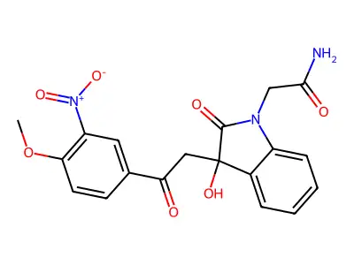 2-{3-hydroxy-3-[2-(4-methoxy-3-nitrophenyl)-2-oxoethyl]-2-oxo-2,3-dihydro-1H-indol-1-yl}acetamide structure
