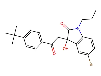 5-bromo-3-[2-(4-tert-butylphenyl)-2-oxoethyl]-3-hydroxy-1-propyl-1,3-dihydro-2H-indol-2-one structure