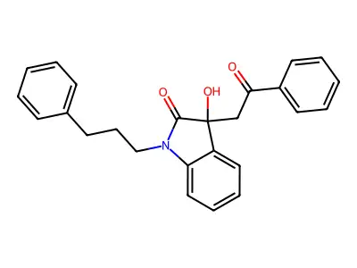 3-hydroxy-3-(2-oxo-2-phenylethyl)-1-(3-phenylpropyl)-1,3-dihydro-2H-indol-2-one structure