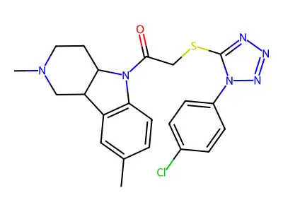 1-((4aR,9bS)-2,8-Dimethyl-3,4,4a,9b-tetrahydro-1H-pyrido(4,3-b)indol-5-yl)-2-(1-(4-chlorophenyl)tetrazol-5-yl)sulfanyl-ethanone, 4aR,9bs structure