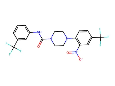 4-[2-nitro-4-(trifluoromethyl)phenyl]-N-[3-(trifluoromethyl)phenyl]piperazine-1-carboxamide structure