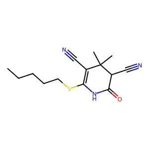 4,4-Dimethyl-2-oxo-6-(pentylthio)-1,2,3,4-tetrahydropyridine-3,5-dicarbonitrile structure