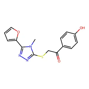 2-[[5-(furan-2-yl)-4-methyl-1,2,4-triazol-3-yl]sulfanyl]-1-(4-hydroxyphenyl)ethanone structure