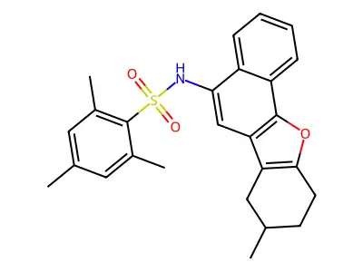 2,4,6-trimethyl-N-(8-methyl-7,8,9,10-tetrahydronaphtho[1,2-b][1]benzofuran-5-yl)benzenesulfonamide structure