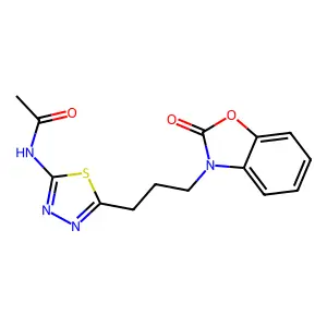 N-[5-[3-(2-oxo-1,3-benzoxazol-3-yl)propyl]-1,3,4-thiadiazol-2-yl]acetamide structure