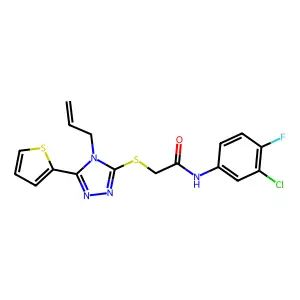2-((4-Allyl-5-(2-thienyl)-4H-1,2,4-triazol-3-YL)thio)-N-(3-CL-4-F-PH)acetamide structure