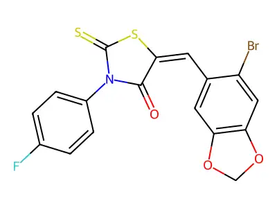 5-[(6-bromo-1,3-benzodioxol-5-yl)methylidene]-3-(4-fluorophenyl)-2-sulfanylidene-1,3-thiazolidin-4-one structure