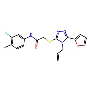 N-(3-fluoro-4-methylphenyl)-2-{[5-(furan-2-yl)-4-(prop-2-en-1-yl)-4H-1,2,4-triazol-3-yl]sulfanyl}acetamide structure