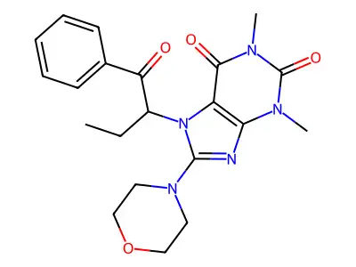 1,3-Dimethyl-8-morpholin-4-yl-7-(1-oxo-1-phenylbutan-2-yl)purine-2,6-dione structure