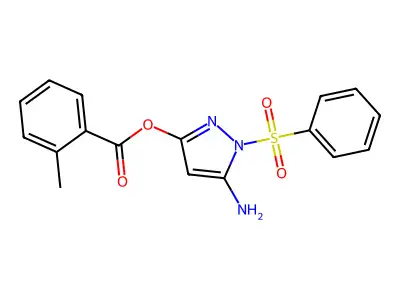 5-amino-1-(phenylsulfonyl)-1H-pyrazol-3-yl 2-methylbenzoate structure
