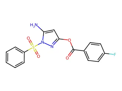 5-amino-1-(benzenesulfonyl)-1H-pyrazol-3-yl 4-fluorobenzoate structure