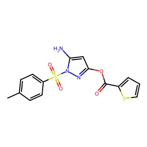5-amino-1-(4-methylbenzenesulfonyl)-1H-pyrazol-3-yl thiophene-2-carboxylate structure