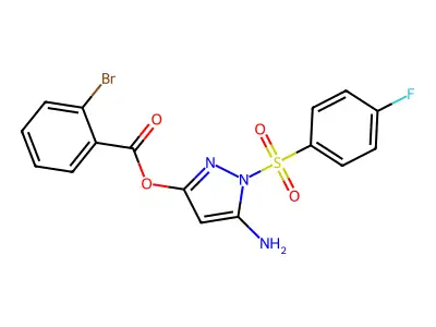 5-amino-1-((4-fluorophenyl)sulfonyl)-1H-pyrazol-3-yl 2-bromobenzoate structure