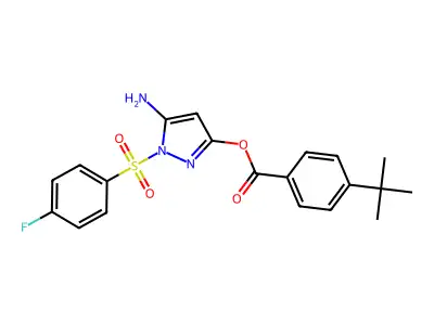 [5-Amino-1-(4-fluorophenyl)sulfonylpyrazol-3-yl] 4-tert-butylbenzoate structure