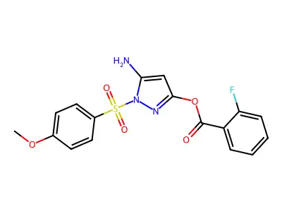 [5-Amino-1-(4-methoxyphenyl)sulfonylpyrazol-3-yl] 2-fluorobenzoate structure