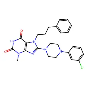 8-(4-(3-chlorophenyl)piperazin-1-yl)-3-methyl-7-(3-phenylpropyl)-1H-purine-2,6(3H,7H)-dione structure