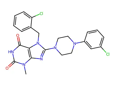 7-(2-chlorobenzyl)-8-(4-(3-chlorophenyl)piperazin-1-yl)-3-methyl-1H-purine-2,6(3H,7H)-dione structure