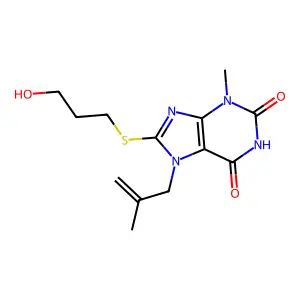 8-((3-hydroxypropyl)thio)-3-methyl-7-(2-methylallyl)-1H-purine-2,6(3H,7H)-dione structure