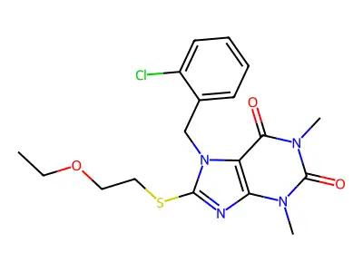 7-(2-chlorobenzyl)-8-((2-ethoxyethyl)thio)-1,3-dimethyl-1H-purine-2,6(3H,7H)-dione structure
