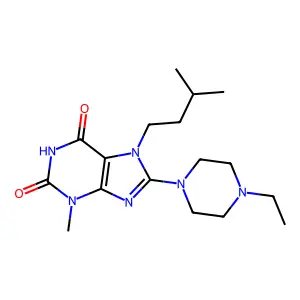 8-(4-ethylpiperazin-1-yl)-7-isopentyl-3-methyl-1H-purine-2,6(3H,7H)-dione structure