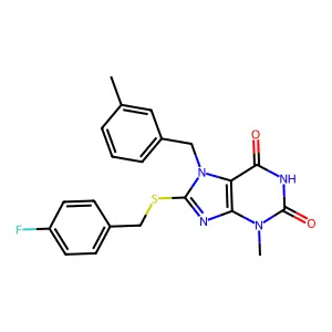 8-((4-fluorobenzyl)thio)-3-methyl-7-(3-methylbenzyl)-1H-purine-2,6(3H,7H)-dione structure