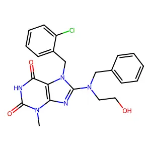 8-(benzyl(2-hydroxyethyl)amino)-7-(2-chlorobenzyl)-3-methyl-1H-purine-2,6(3H,7H)-dione structure