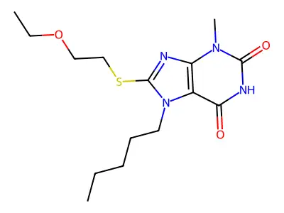 8-((2-ethoxyethyl)thio)-3-methyl-7-pentyl-1H-purine-2,6(3H,7H)-dione structure
