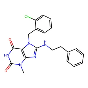 7-(2-chlorobenzyl)-3-methyl-8-(phenethylamino)-1H-purine-2,6(3H,7H)-dione structure
