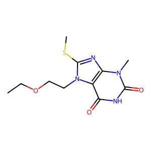 7-(2-ethoxyethyl)-3-methyl-8-(methylsulfanyl)-3,7-dihydro-1H-purine-2,6-dione structure