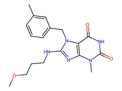 8-((3-methoxypropyl)amino)-3-methyl-7-(3-methylbenzyl)-1H-purine-2,6(3H,7H)-dione structure